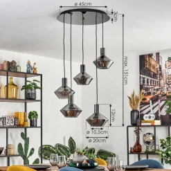 hofstein Gillbergatorp Suspension, Boule lumineuse, Suspension Chrome, Fumé, 5 lumières