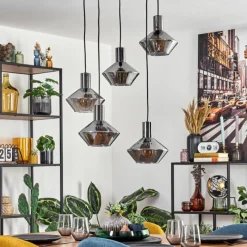 hofstein Gillbergatorp Suspension, Boule lumineuse, Suspension Chrome, Fumé, 5 lumières