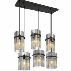 Suspension Verre Fumé-Luminaires Globo Lighting Gorley Suspension Noir, 6 lumières