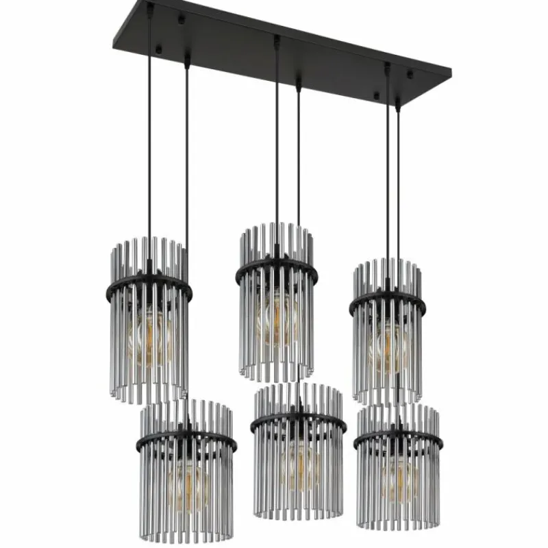 Suspension Verre Fumé-Luminaires Globo Lighting Gorley Suspension Noir, 6 lumières