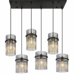 Suspension Verre Fumé-Luminaires Globo Lighting Gorley Suspension Noir, 6 lumières