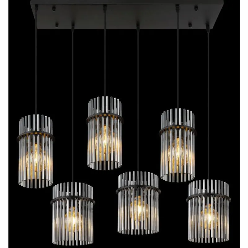 Suspension Verre Fumé-Luminaires Globo Lighting Gorley Suspension Noir, 6 lumières