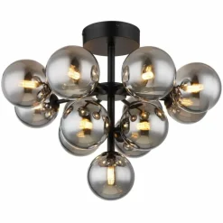 Suspension Verre Fumé-Luminaires Globo Lighting Grappy Plafonnier Noir, 13 lumières