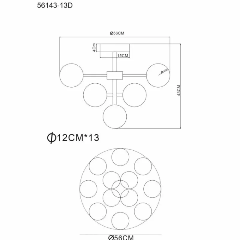 Suspension Verre Fumé-Luminaires Globo Lighting Grappy Plafonnier Noir, 13 lumières