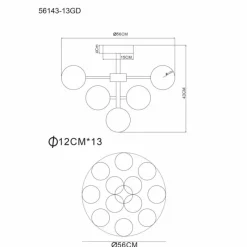 Luminaires Globo Lighting Grappy Plafonnier Or, 13 lumières
