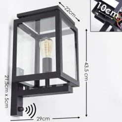 hofstein Greensboro Applique murale d'extérieur Noir, 1 lumière, Détecteur de mouvement