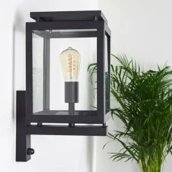 hofstein Greensboro Applique murale d'extérieur Noir, 1 lumière, Détecteur de mouvement