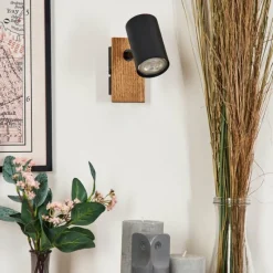 hofstein Guardais Applique murale, Spot mural Brun, Couleur bois, Noir, 1 lumière