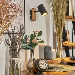 hofstein Guardais Applique murale, Spot mural Brun, Couleur bois, Noir, 1 lumière