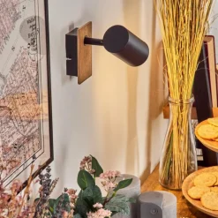 hofstein Guardais Applique murale, Spot mural Brun, Couleur bois, Noir, 1 lumière