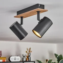 hofstein Guardais Plafonnier Brun, Couleur bois, Noir, 2 lumières