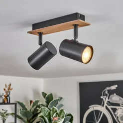 hofstein Guardais Plafonnier Brun, Couleur bois, Noir, 2 lumières