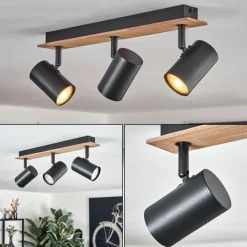 hofstein Guardais Plafonnier Brun, Couleur bois, Noir, 3 lumières