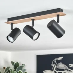 hofstein Guardais Plafonnier Brun, Couleur bois, Noir, 3 lumières