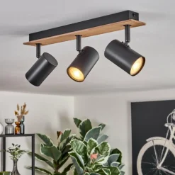 hofstein Guardais Plafonnier Brun, Couleur bois, Noir, 3 lumières