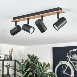 hofstein Guardais Plafonnier Brun, Couleur bois, Noir, 4 lumières