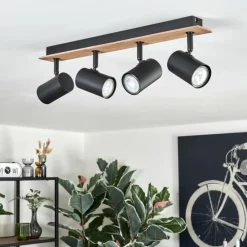 hofstein Guardais Plafonnier Brun, Couleur bois, Noir, 4 lumières