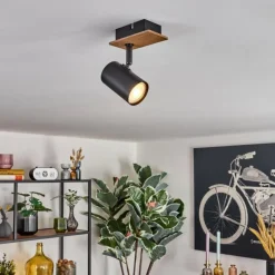 hofstein Guardais Plafonnier, Spot de plafond Brun, Couleur bois, Noir, 1 lumière