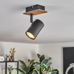 hofstein Guardais Plafonnier, Spot de plafond Brun, Couleur bois, Noir, 1 lumière