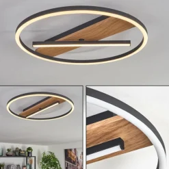 Luminaires Scandinaves-hofstein Hadel Plafonnier LED Couleur bois, Noir, 1 lumière