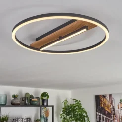 Luminaires Scandinaves-hofstein Hadel Plafonnier LED Couleur bois, Noir, 1 lumière