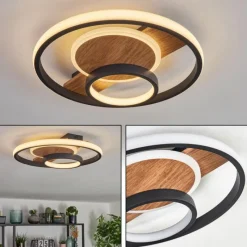 Luminaires Scandinaves-hofstein Hadel Plafonnier LED Couleur bois, Noir, 1 lumière