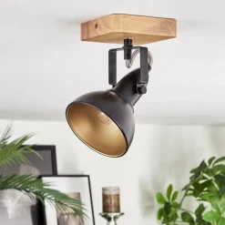 Lampes Dorées-hofstein Hagan Plafonnier, Spot de plafond Chrome, Écru, Noir, 1 lumière