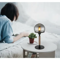 Suspension Verre Fumé-Luminaires Globo Lighting Haku Lampe à poser Écru, Noir, 1 lumière