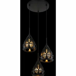 Luminaires Globo Lighting Hassan Suspension Noir, 3 lumières* Suspensions
