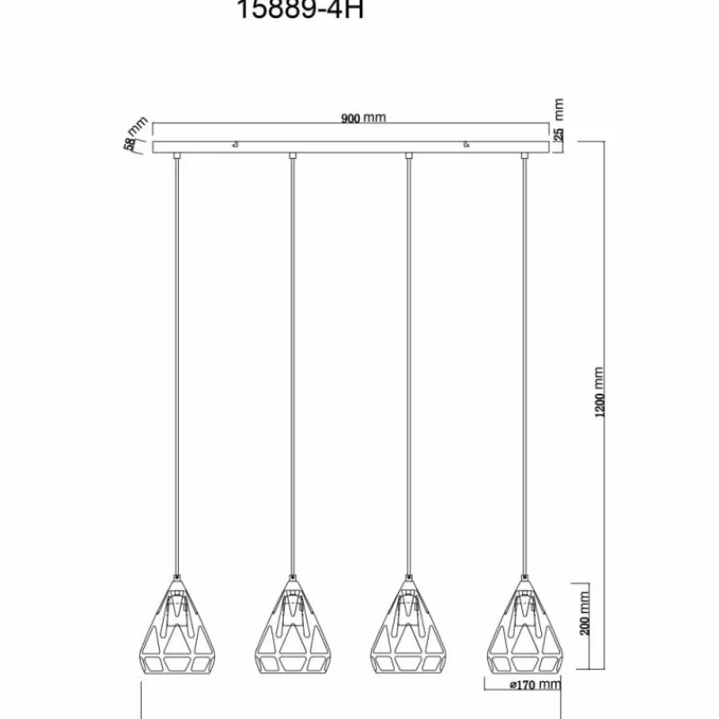 Luminaires Globo Lighting Hassan Suspension Noir, 4 lumières* Suspensions