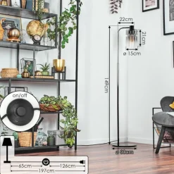 Suspension Verre Fumé-hofstein Hasvik Lampadaire Chrome, Noir, 1 lumière