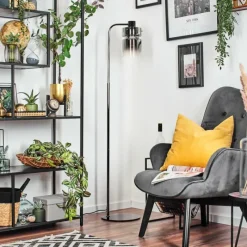 hofstein Hasvik Lampadaire Chrome, Noir, 1 lumière