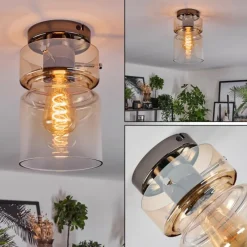 hofstein Hasvik Plafonnier, Spot de plafond Chrome, Fumée, 1 lumière