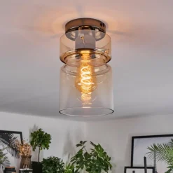 hofstein Hasvik Plafonnier, Spot de plafond Chrome, Fumée, 1 lumière