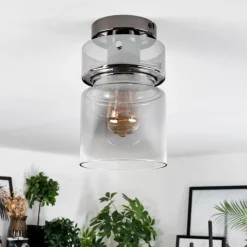 hofstein Hasvik Plafonnier, Spot de plafond Chrome, Fumée, 1 lumière