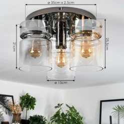 hofstein Hasvik Plafonnier, Spot de plafond Chrome, Noir, 3 lumières