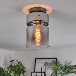 hofstein Hasvik Plafonnier, Spot de plafond Chrome, Fumée, 1 lumière