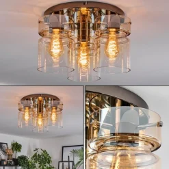 hofstein Hasvik Plafonnier, Spot de plafond Chrome, Noir, 3 lumières