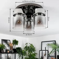 hofstein Hasvik Plafonnier, Spot de plafond Chrome, Noir, 3 lumières