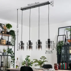 hofstein Hasvik Suspension, Suspension Chrome, Fumé, 4 lumières