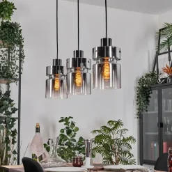 hofstein Hasvik Suspension, Suspension Chrome, Noir, 3 lumières