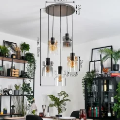 hofstein Hasvik Suspension, Suspension Chrome, Noir, 5 lumières