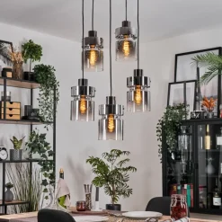 Suspension Verre Fumé-hofstein Hasvik Suspension, Suspension Chrome, Noir, 5 lumières