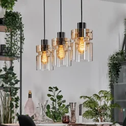 hofstein Hasvik Suspension, Suspension Chrome, Noir, 3 lumières