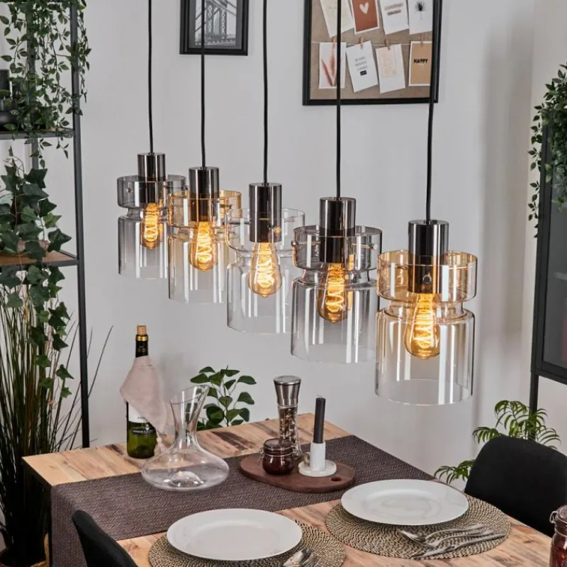 Suspension Verre Fumé-hofstein Hasvik Suspension, Suspension Noir, 5 lumières