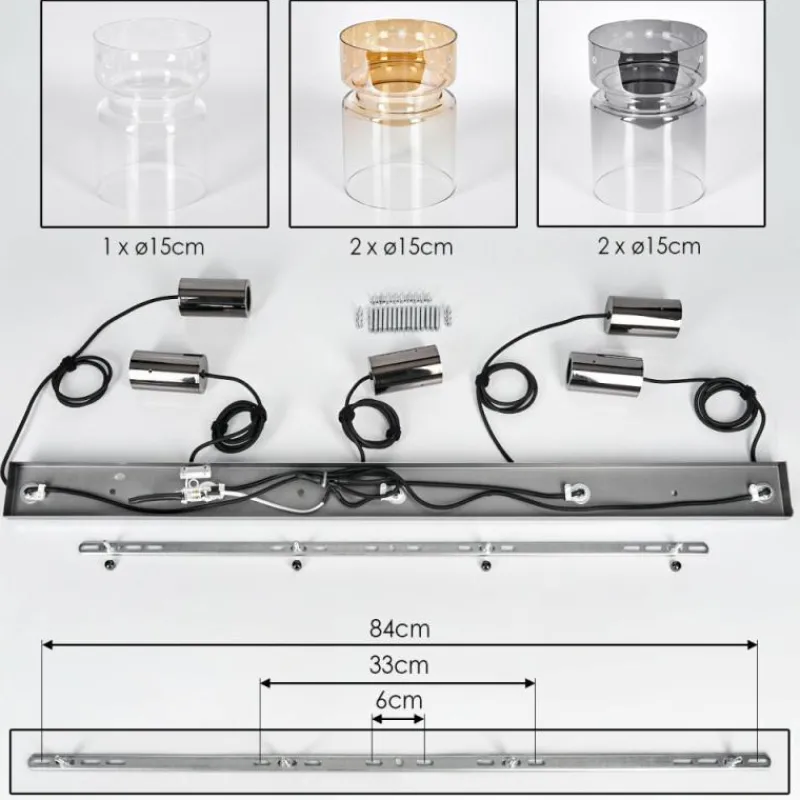 Suspension Verre Fumé-hofstein Hasvik Suspension, Suspension Noir, 5 lumières