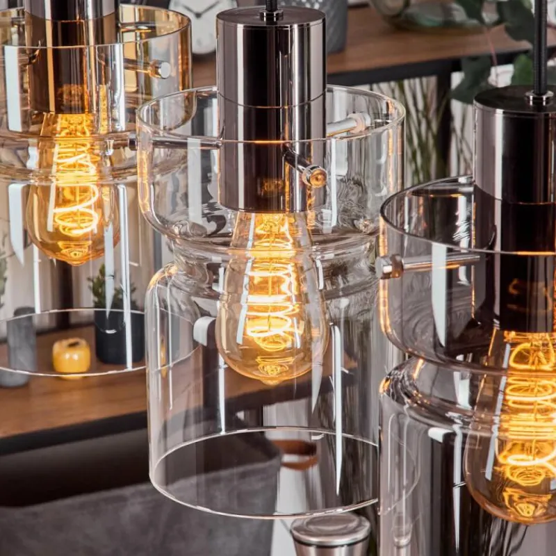 Suspension Verre Fumé-hofstein Hasvik Suspension, Suspension Noir, 5 lumières