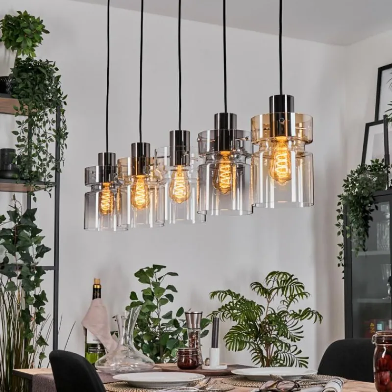 Suspension Verre Fumé-hofstein Hasvik Suspension, Suspension Noir, 5 lumières