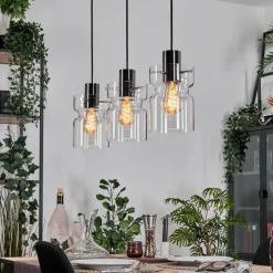 hofstein Hasvik Suspension, Suspension Chrome, Noir, 3 lumières