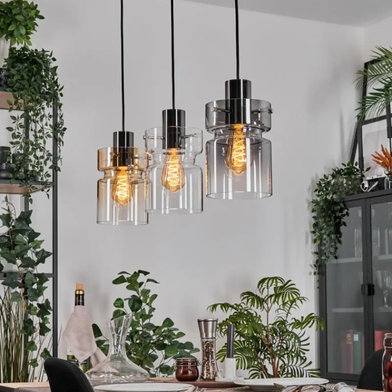 Suspension Verre Fumé-hofstein Hasvik Suspension, Suspension Chrome, Noir, 3 lumières